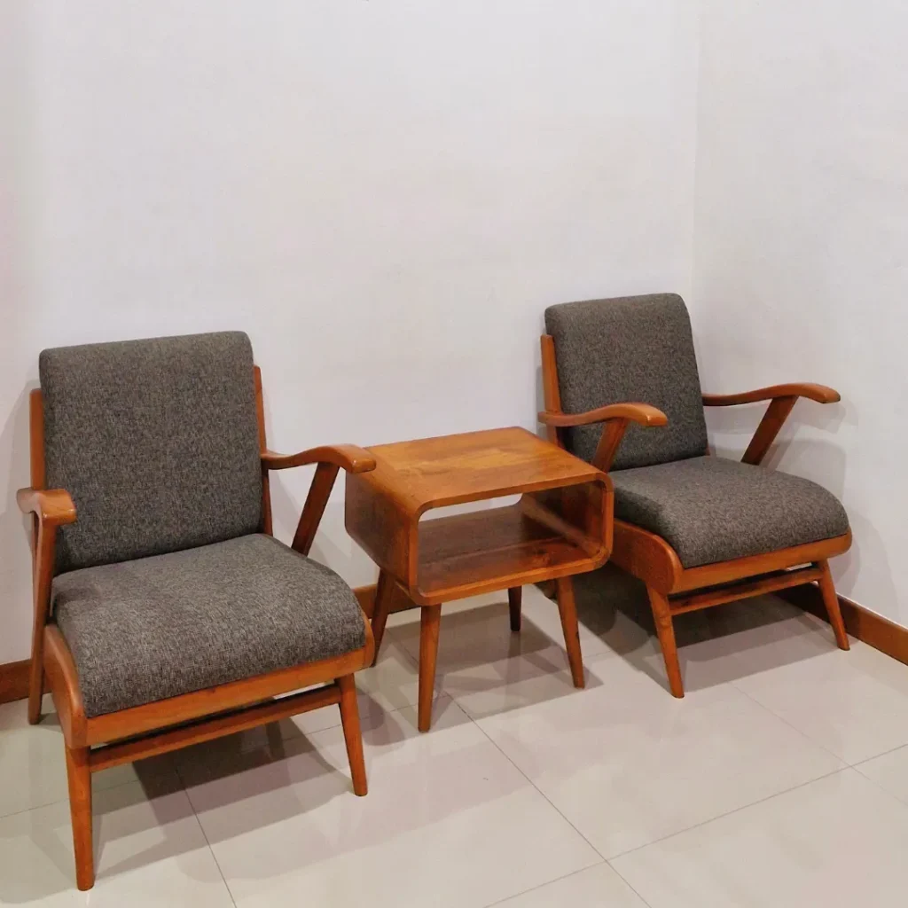 Set Meja Nakas Persegi dan Sofa Kayu Jati