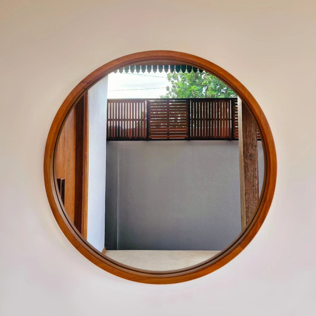 Cermin Bulat Frame Kayu Jati Premium Coklat