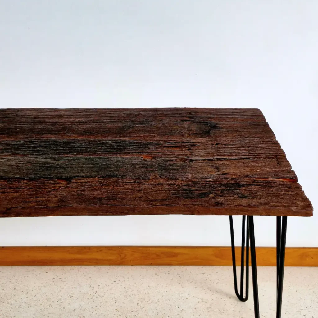 Top Meja Kayu Lawasan Bantalan Rel Luaran Premium - Detail 1