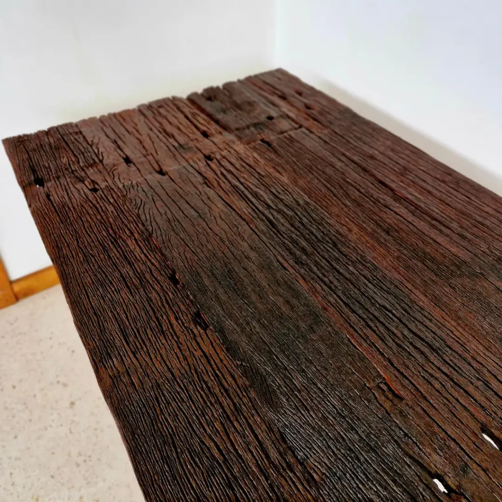Top Meja Kayu Lawasan Bantalan Rel Luaran Premium - Detail 5