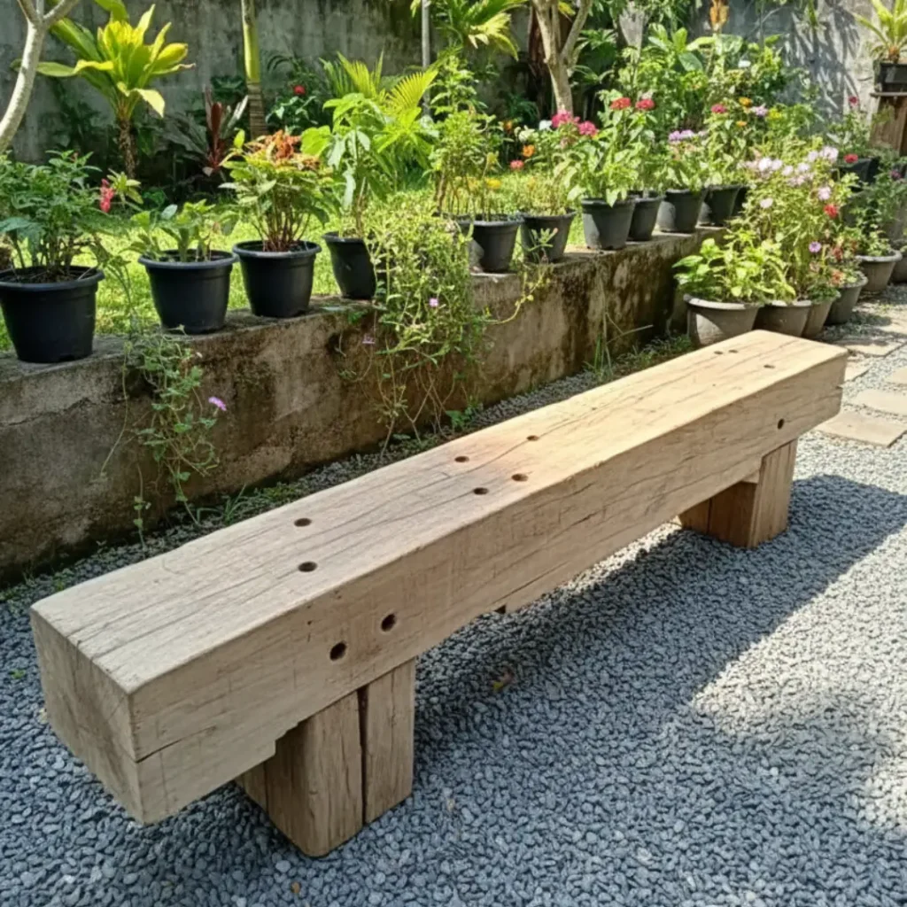 Bangku Outdoor Ulin Lawasan Kaki Kayu Ulin 210 x 15 x 20 Tinggi Bangku 40cm