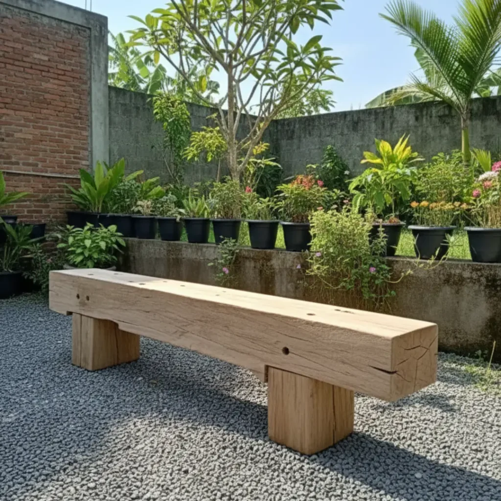 Bangku Outdoor Ulin Lawasan Kaki Kayu Ulin
