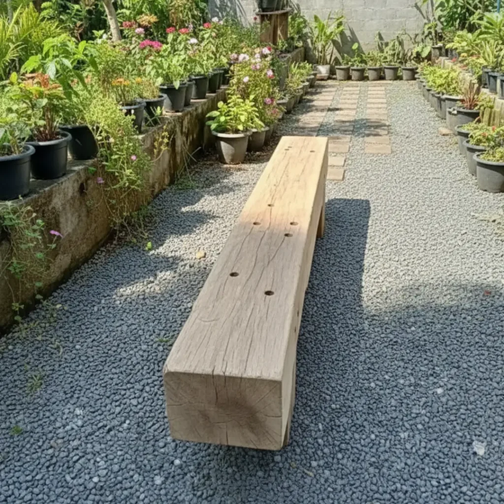 Bangku Outdoor Ulin Lawasan Kaki Kayu Ulin