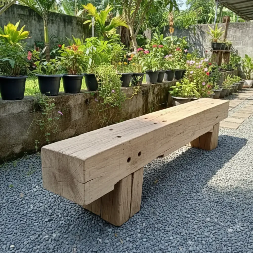 Bangku Outdoor Ulin Lawasan Kaki Kayu Ulin