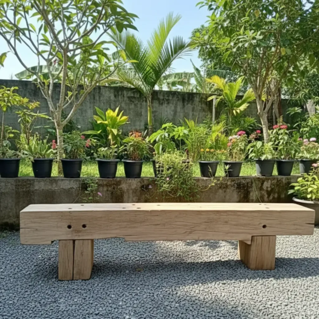 Bangku Outdoor Ulin Lawasan Kaki Kayu Ulin