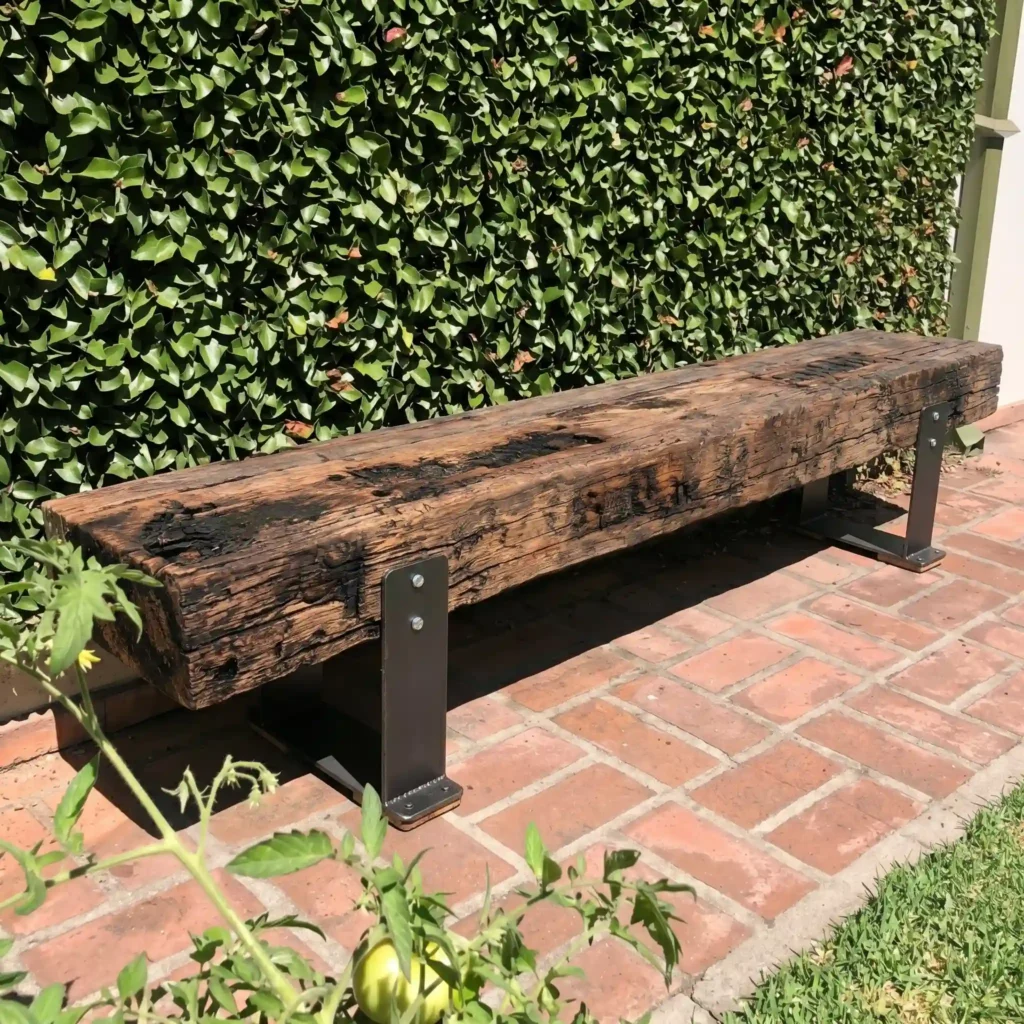 Bangku Kayu Merbau Bantalan Rel Ukuran 220 x 15 x 25cm Kaki Besi
