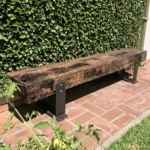 Bangku Kayu Merbau Bantalan Rel Ukuran 220 x 15 x 25cm Kaki Besi