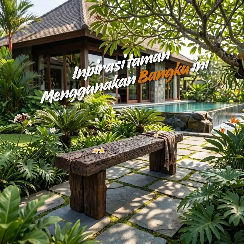 Inspirasi tamanBangku Bantalan Lori Bekas Pabrik Gula – Kayu Ulin Tua 120cm_converted